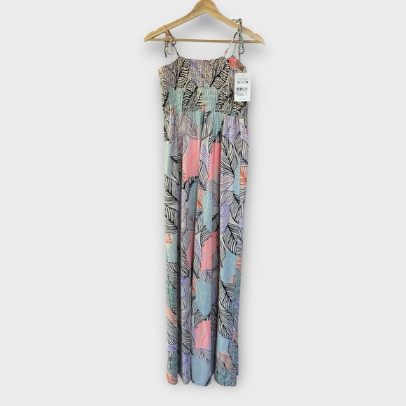 NWT Maaji Sunset Palm Fronds Ruched Tie Strap Maxi Beach Dress, size M - Picture 1 of 7